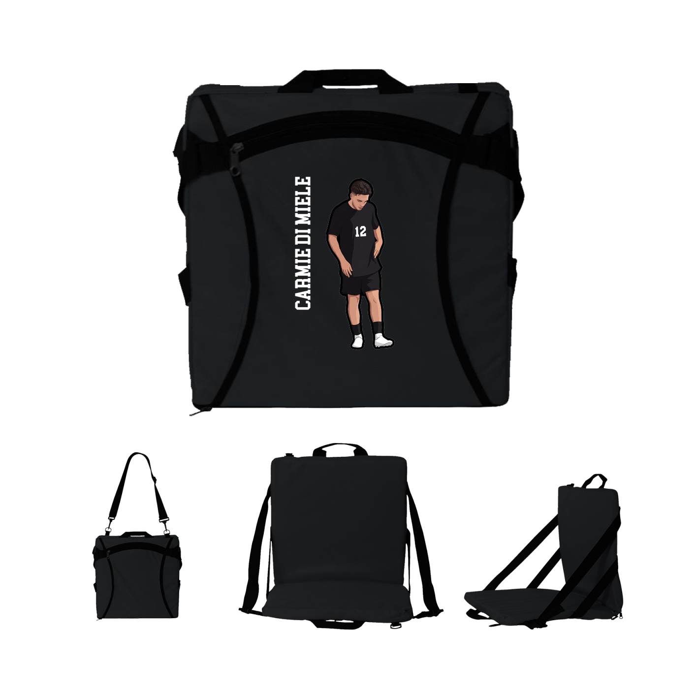 Folding Stadium Seat — Name Vertical in Black