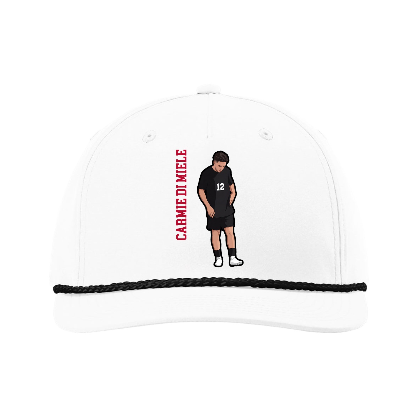 Five-Panel Classic Rope Cap — Name Vertical in White