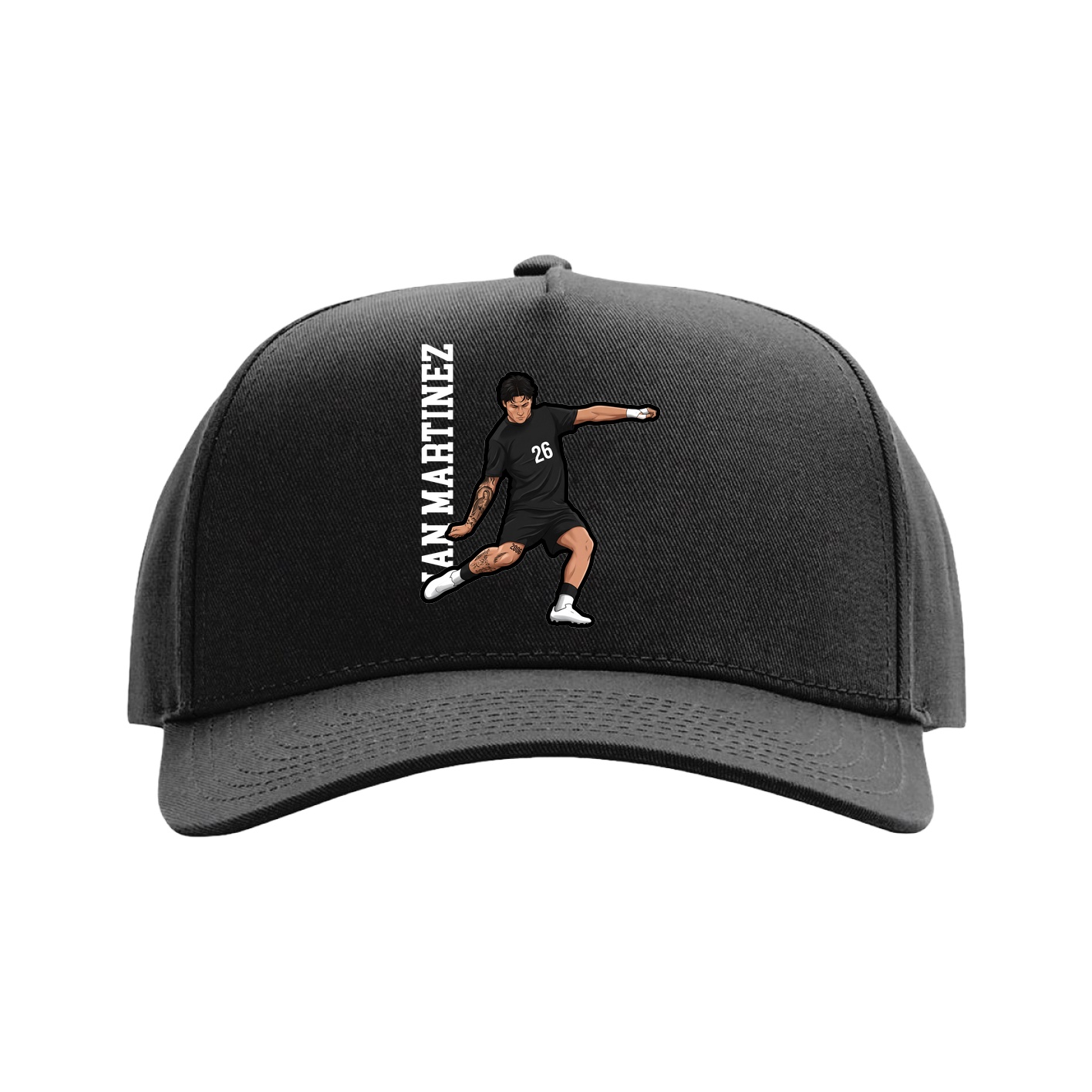 Full Fabric Five-Panel Champ Cap — Name Vertical in Black