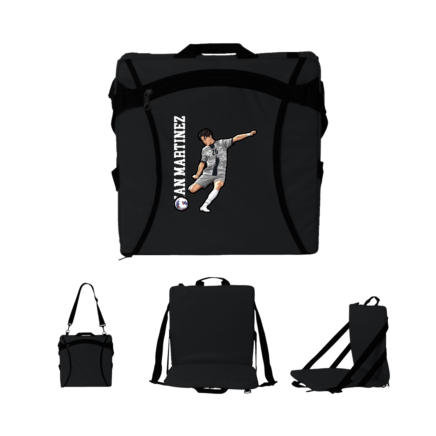 Folding Stadium Seat — Name Vertical in Black