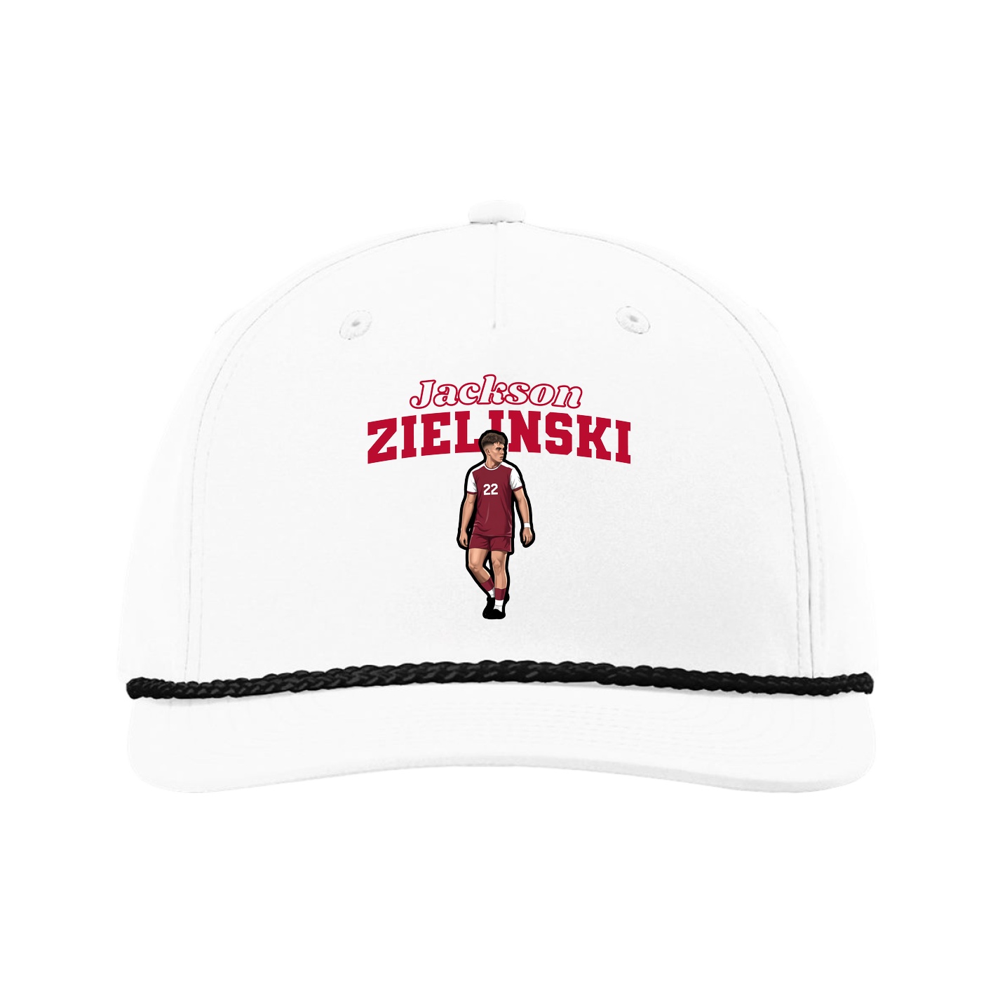 Five-Panel Classic Rope Cap — Name Arch in White