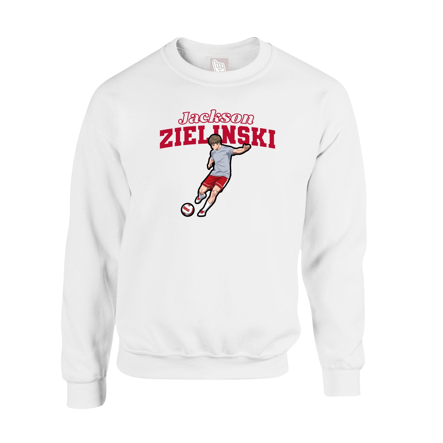 Fleece Crew — Name Arch in White