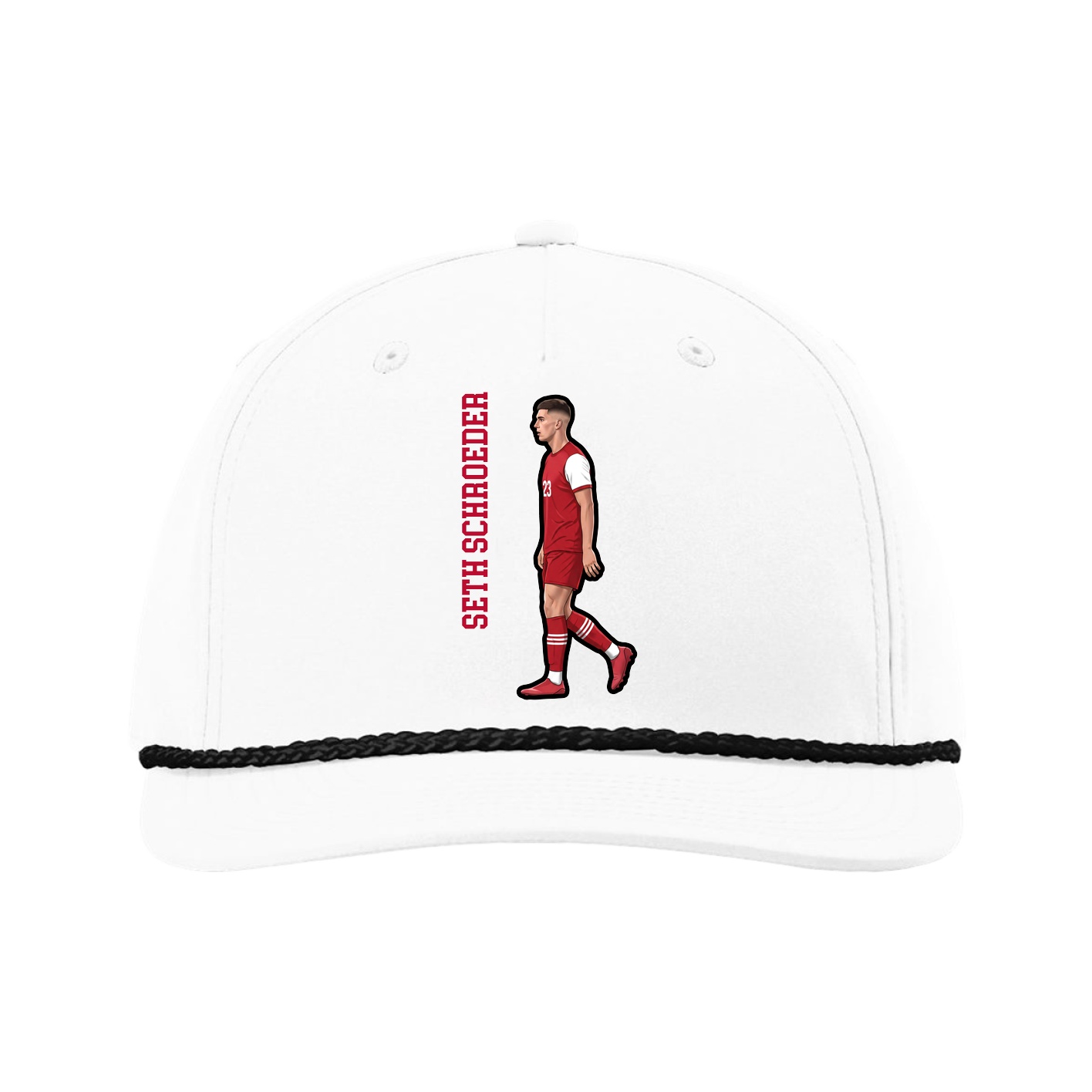 Five-Panel Classic Rope Cap — Name Vertical in White