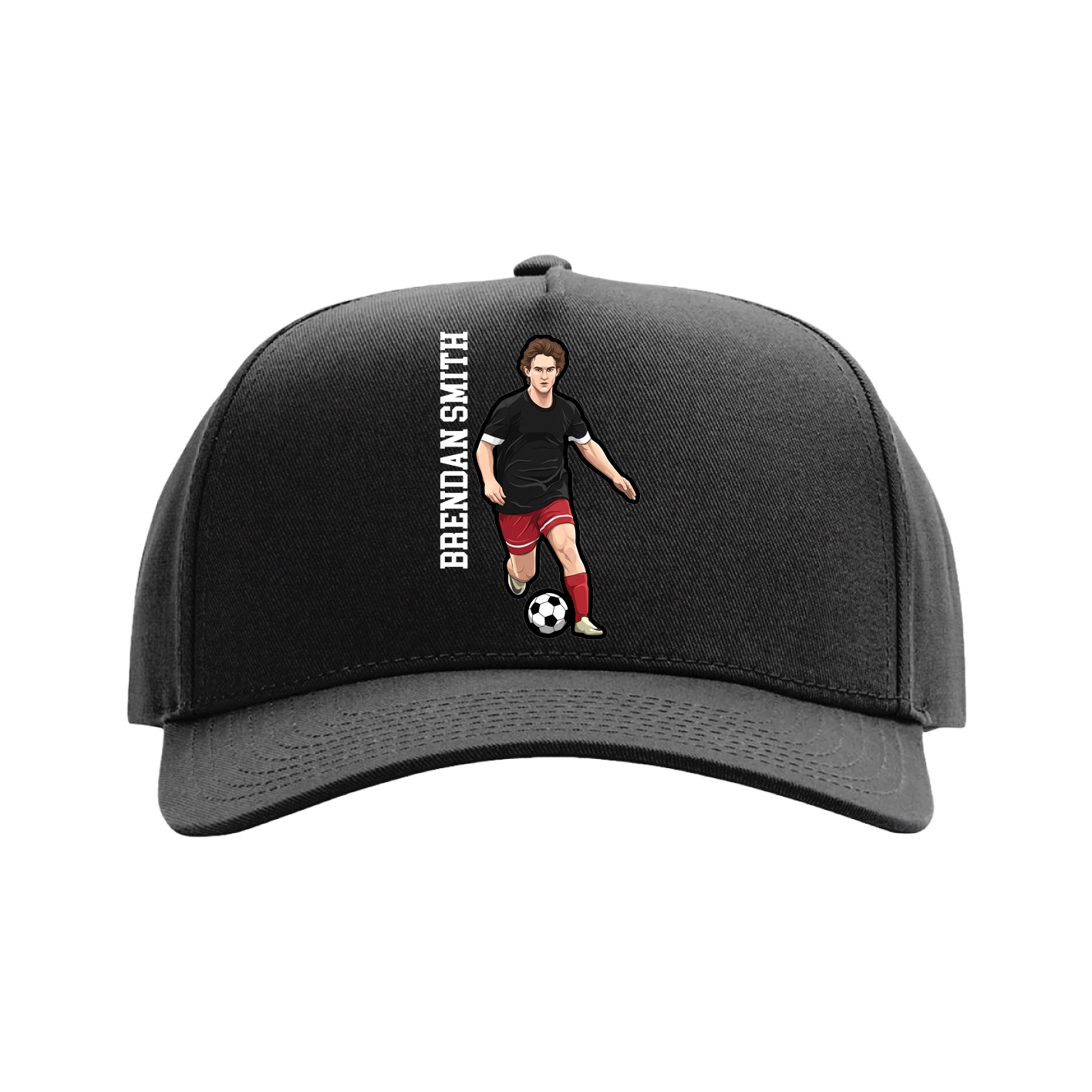 Full Fabric Five-Panel Champ Cap — Name Vertical in Black