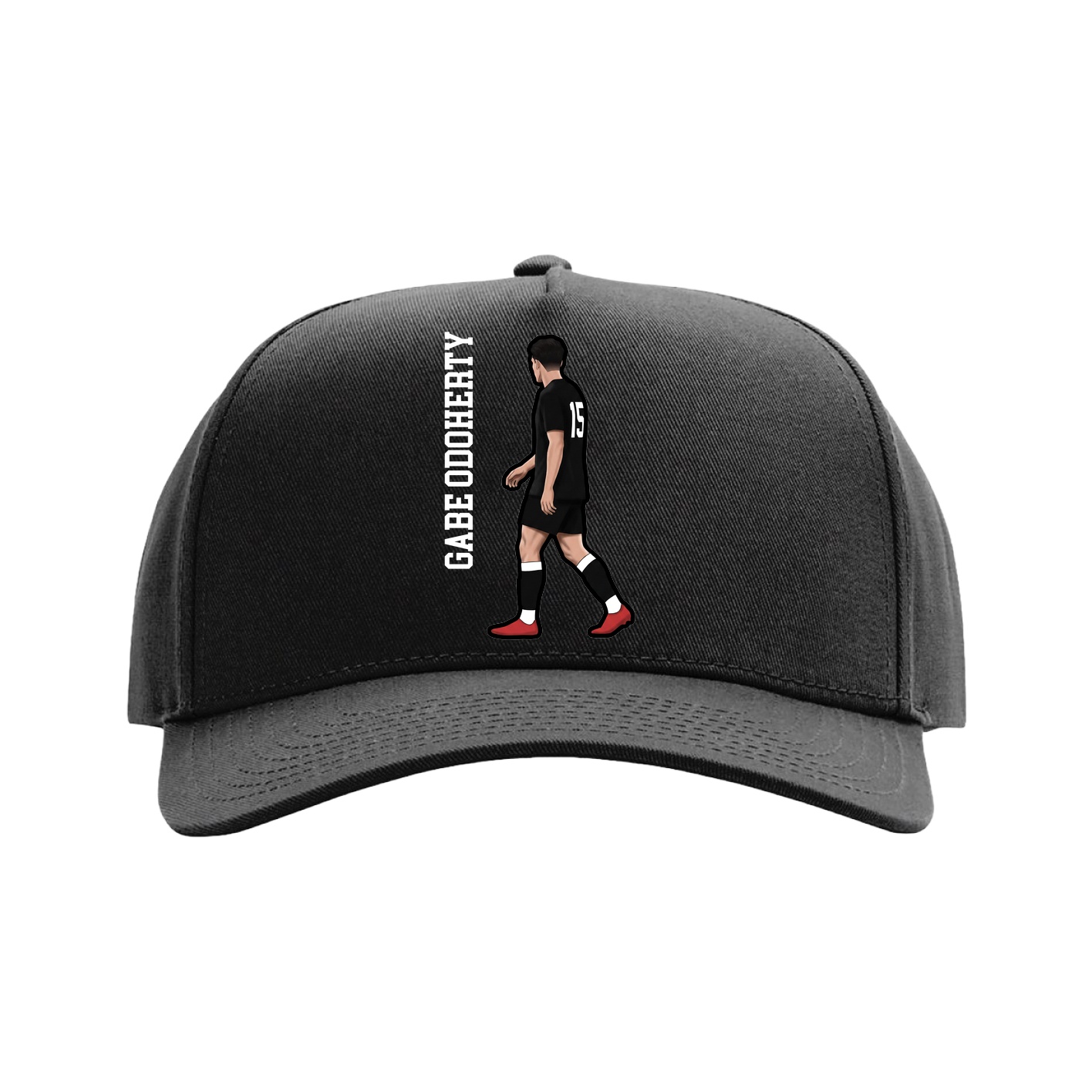 Full Fabric Five-Panel Champ Cap — Name Vertical in Black