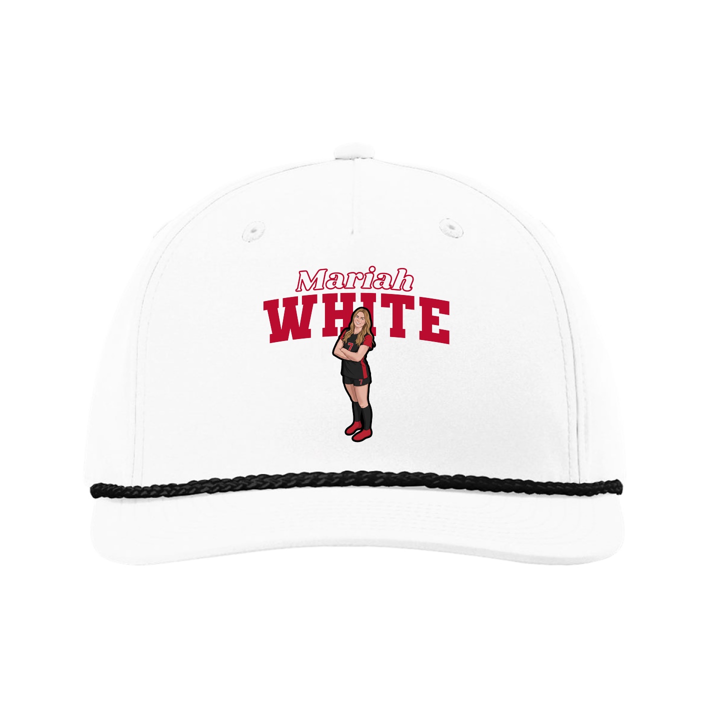 Five-Panel Classic Rope Cap — Name Arch in White