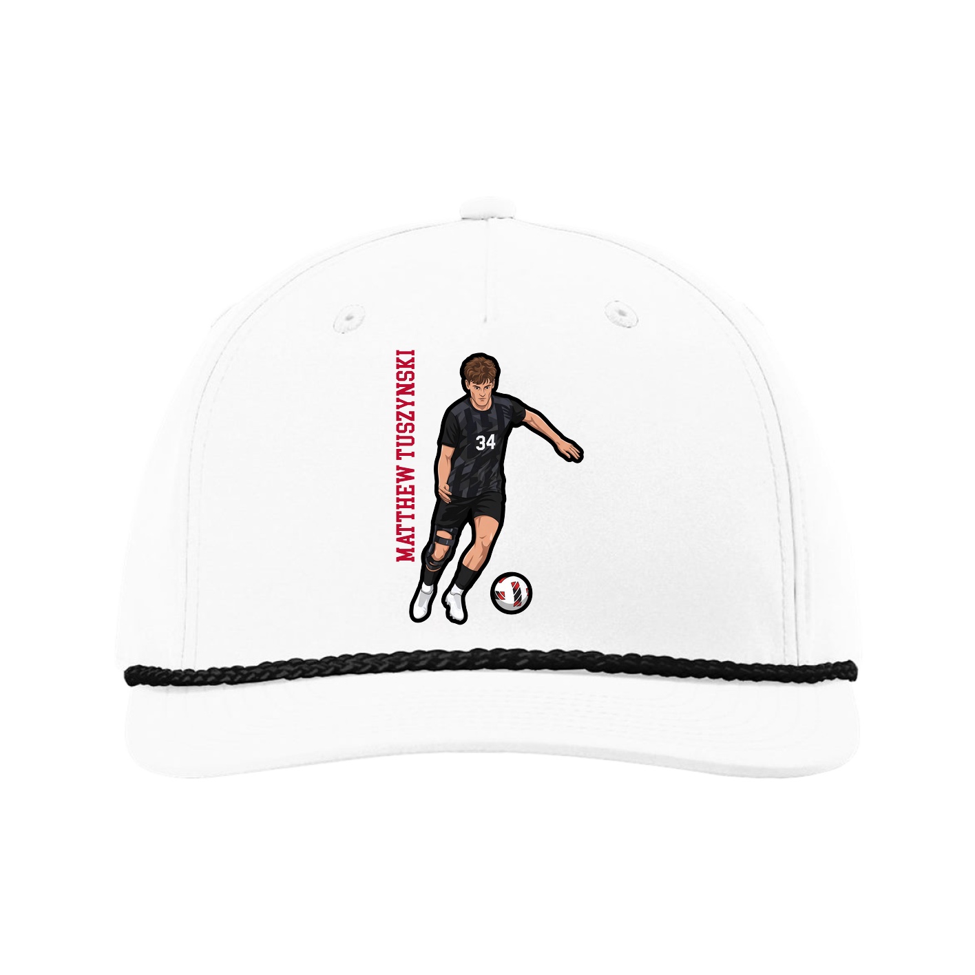 Five-Panel Classic Rope Cap — Name Vertical in White