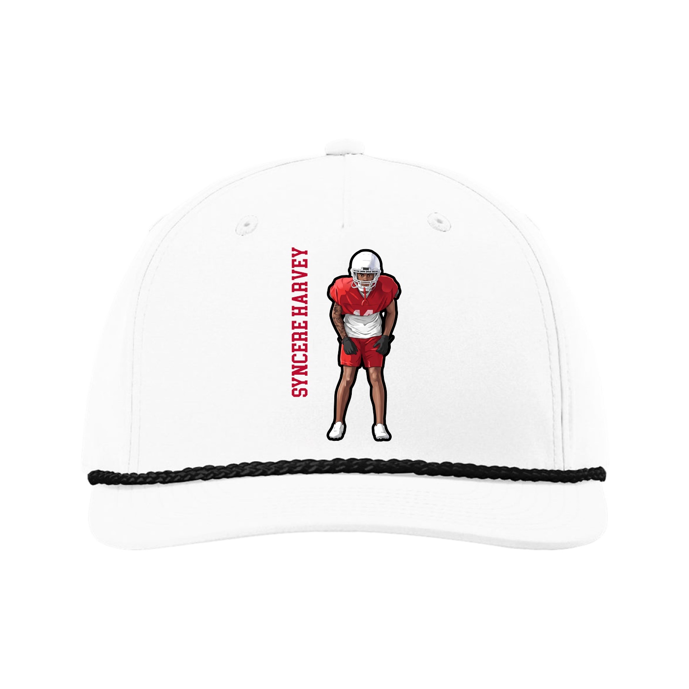 Five-Panel Classic Rope Cap — Name Vertical in White