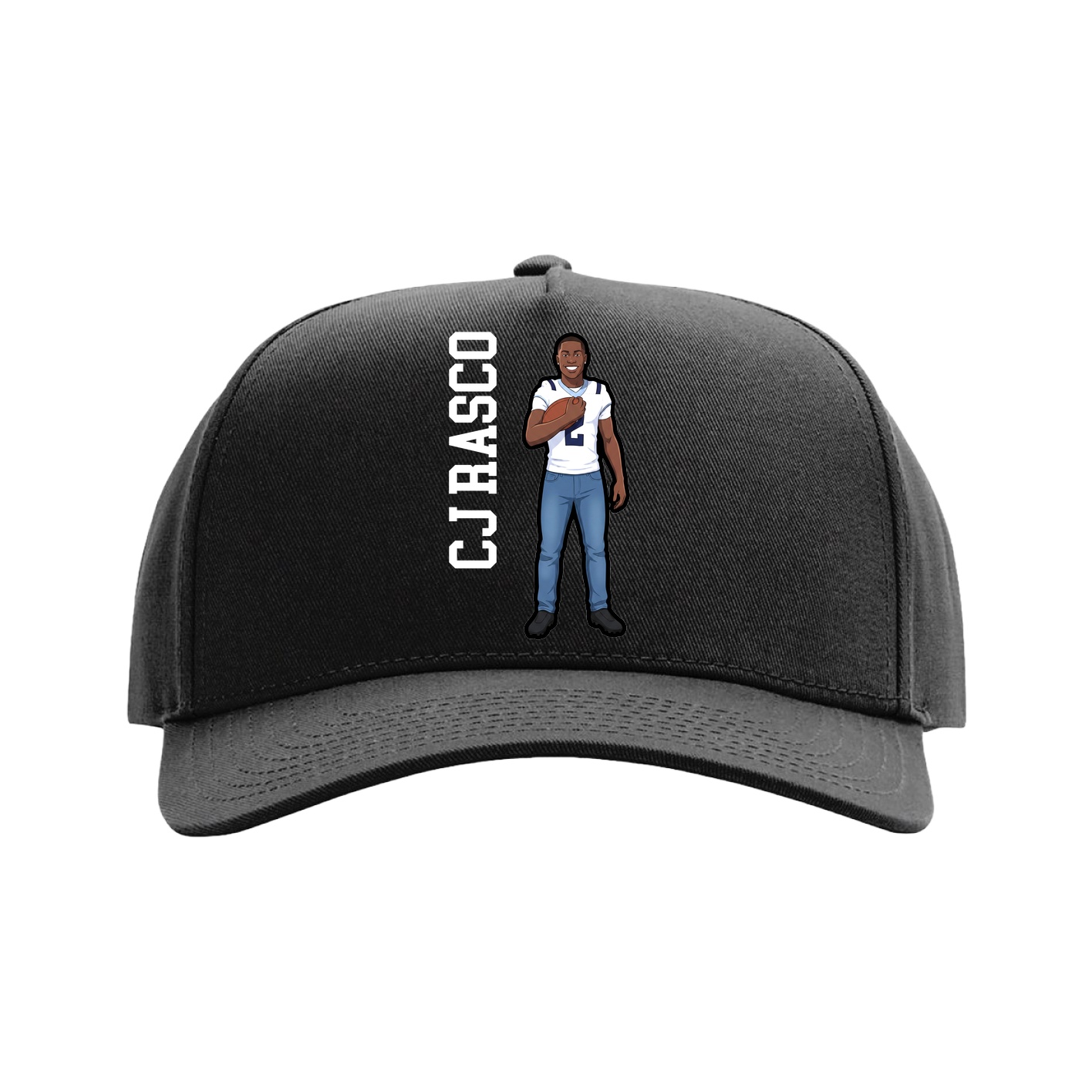 Full Fabric Five-Panel Champ Cap — Name Vertical in Black