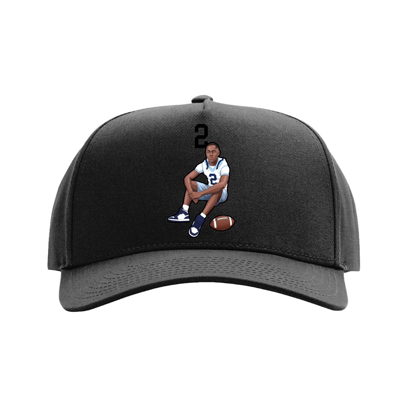 Full Fabric Five-Panel Champ Cap — Number Top in Black