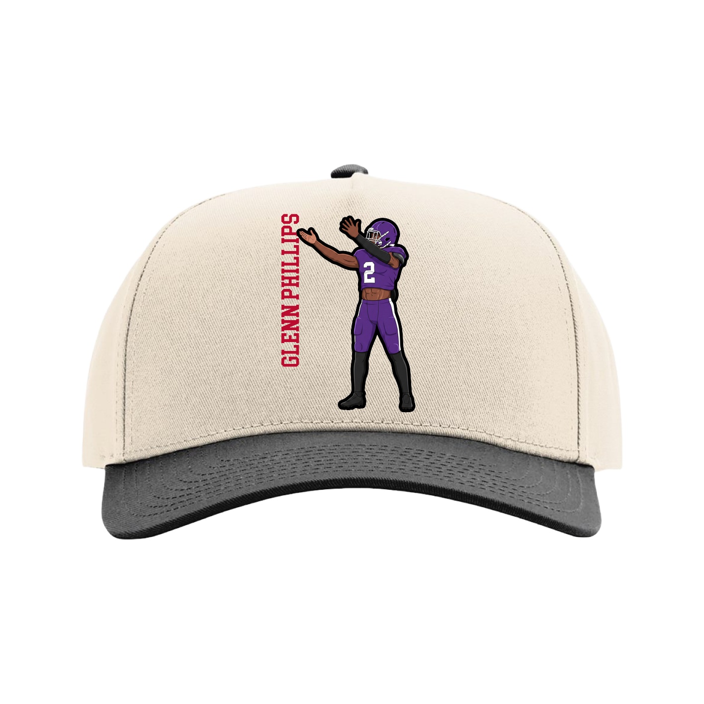 Full Fabric Five-Panel Champ Cap — Name Vertical in Cream/Black