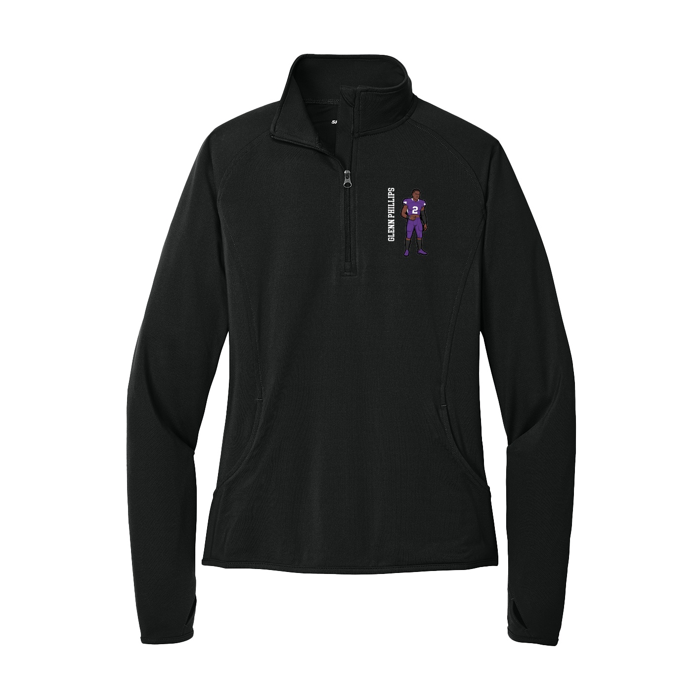 Women's Q-Zip Pullover — Name Vertical in Black