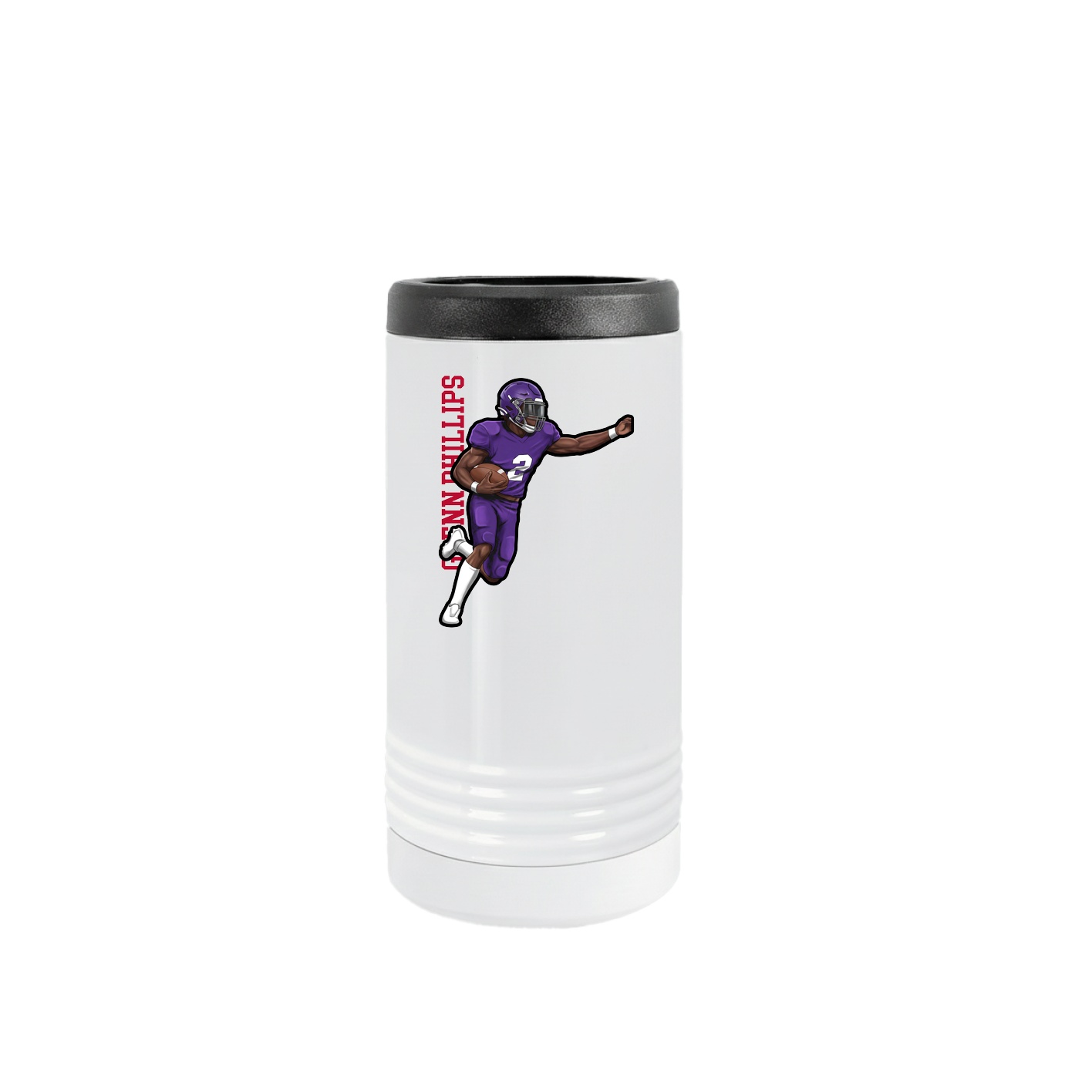 Slim Beverage Holder — Name Vertical in White