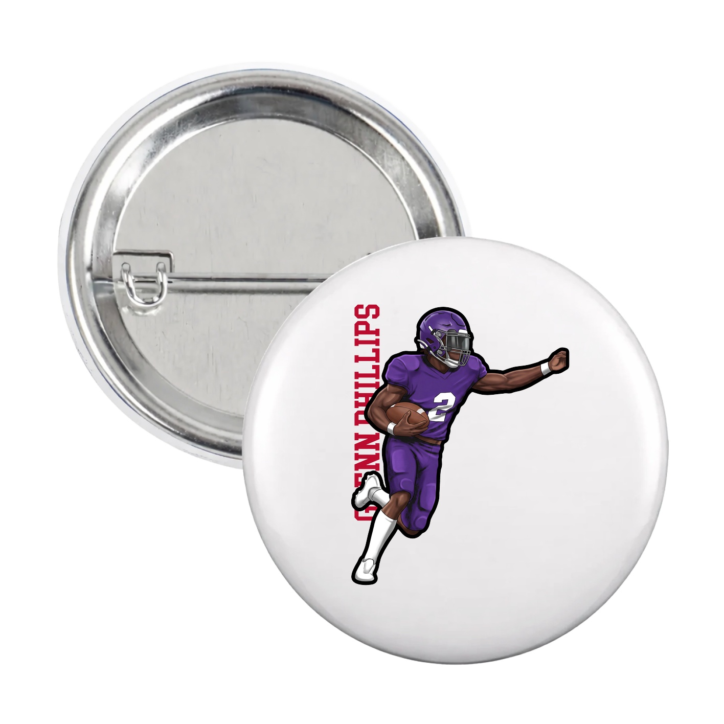 Game Day Button — Name Vertical in White