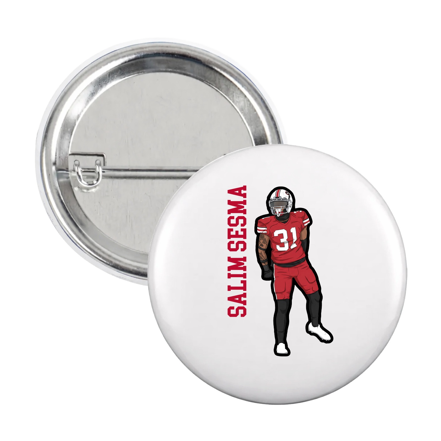 Game Day Button — Name Vertical in White