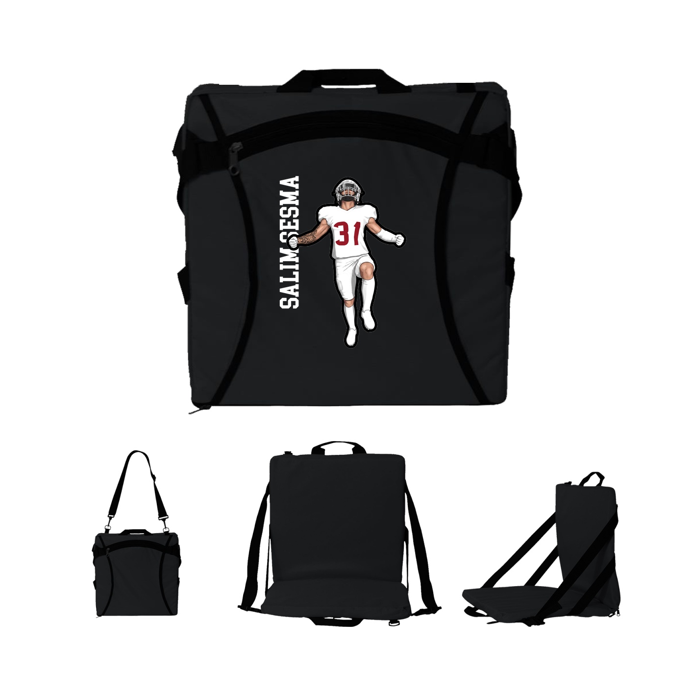 Folding Stadium Seat — Name Vertical in Black