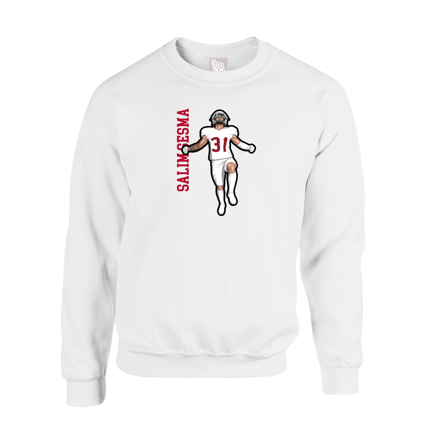 Fleece Crew — Name Vertical in White