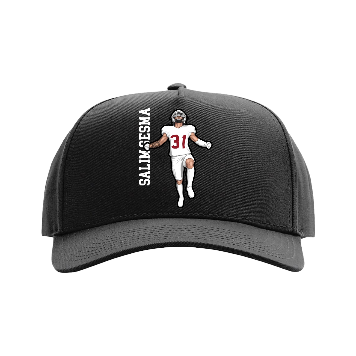Full Fabric Five-Panel Champ Cap — Name Vertical in Black