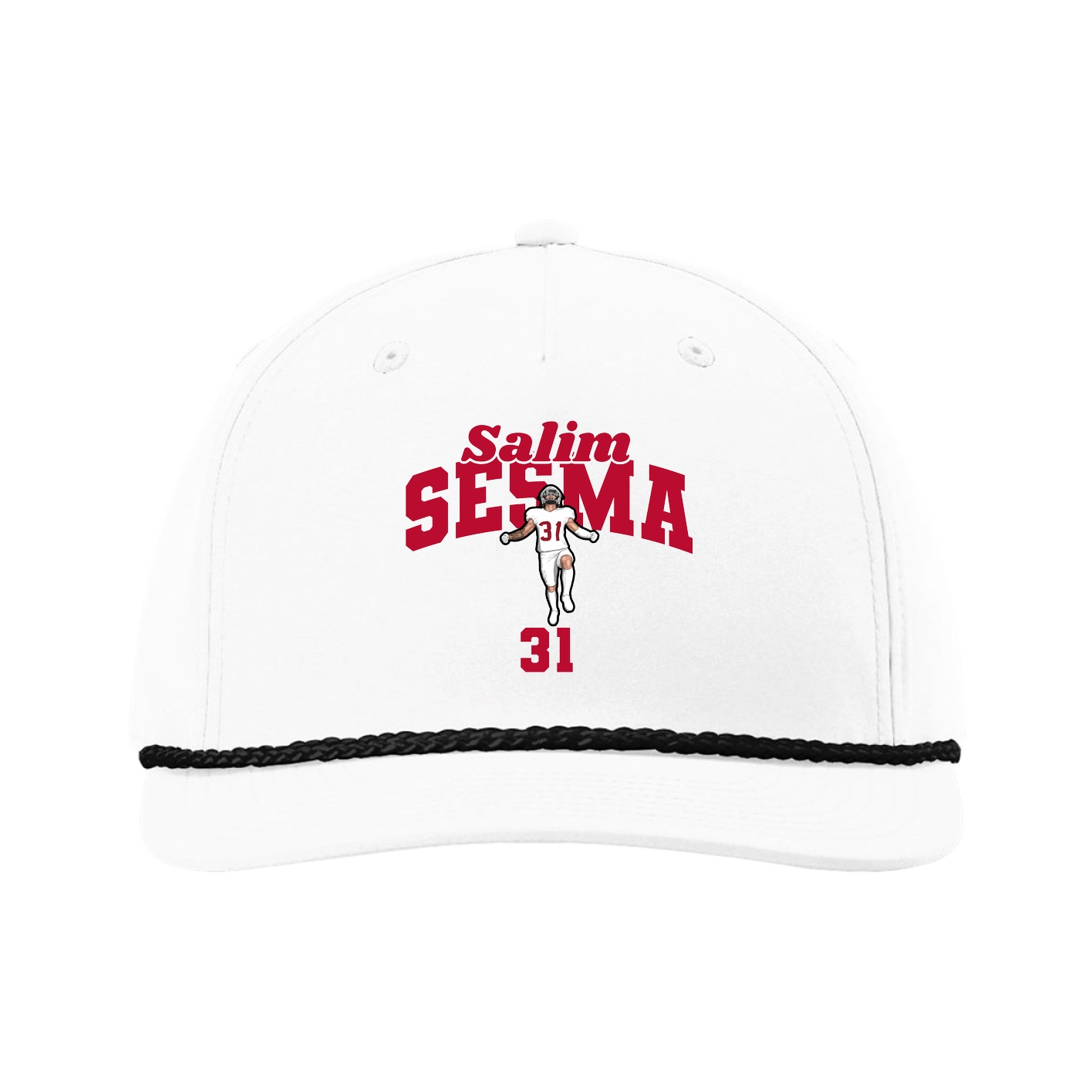 Five-Panel Classic Rope Cap — Signature Arch in White