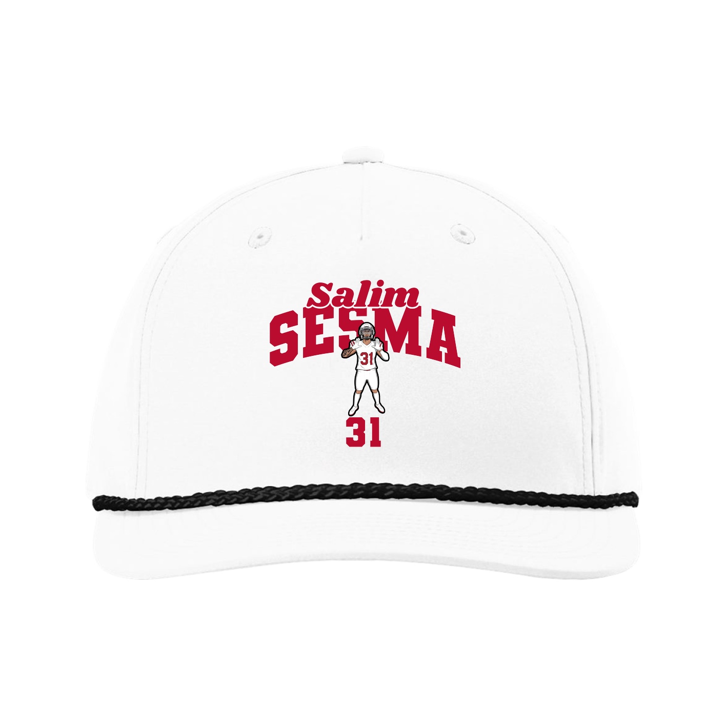 Five-Panel Classic Rope Cap — Signature Arch in White