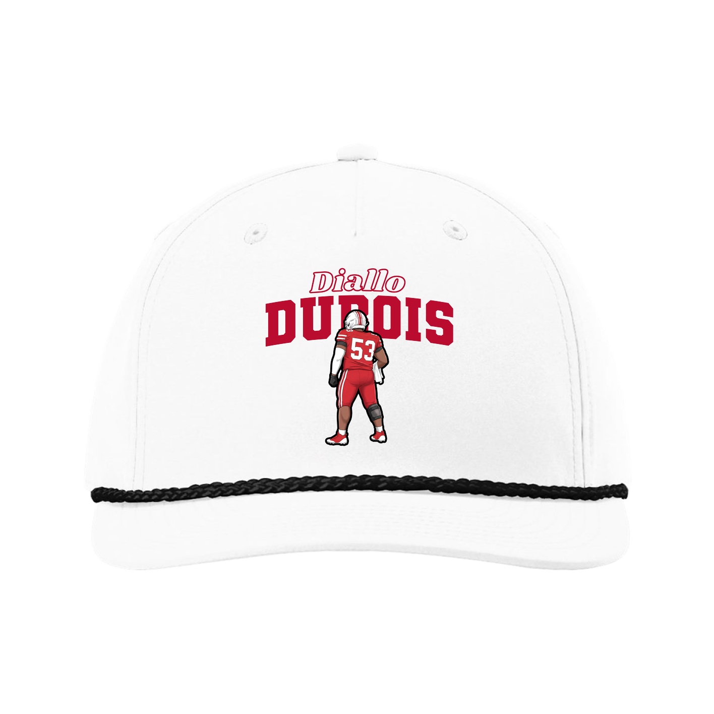 Five-Panel Classic Rope Cap — Name Arch in White