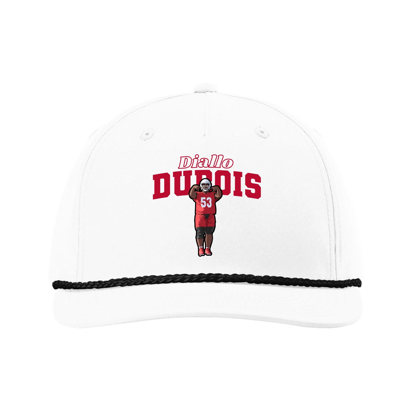 Five-Panel Classic Rope Cap — Name Arch in White