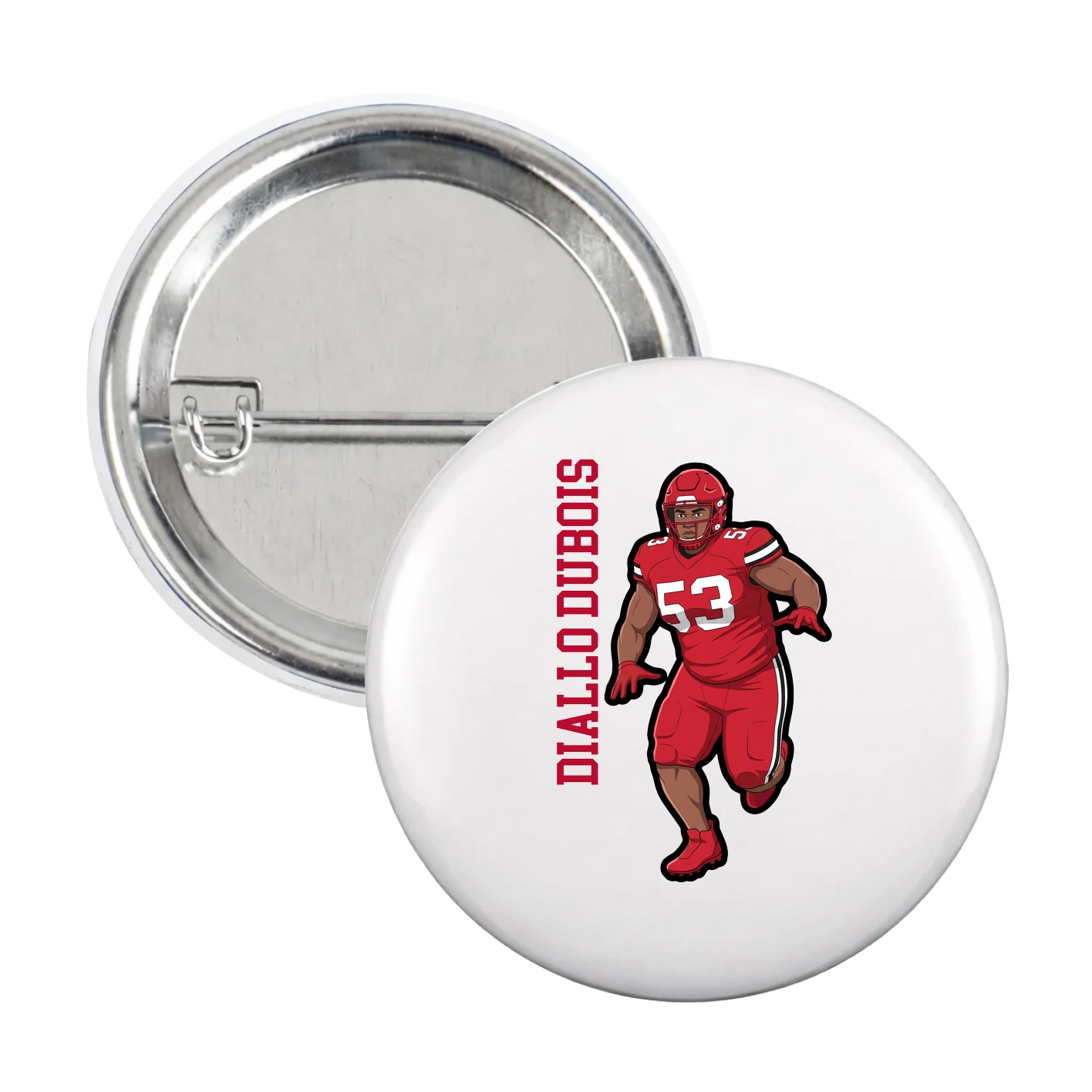 Game Day Button — Name Vertical in White