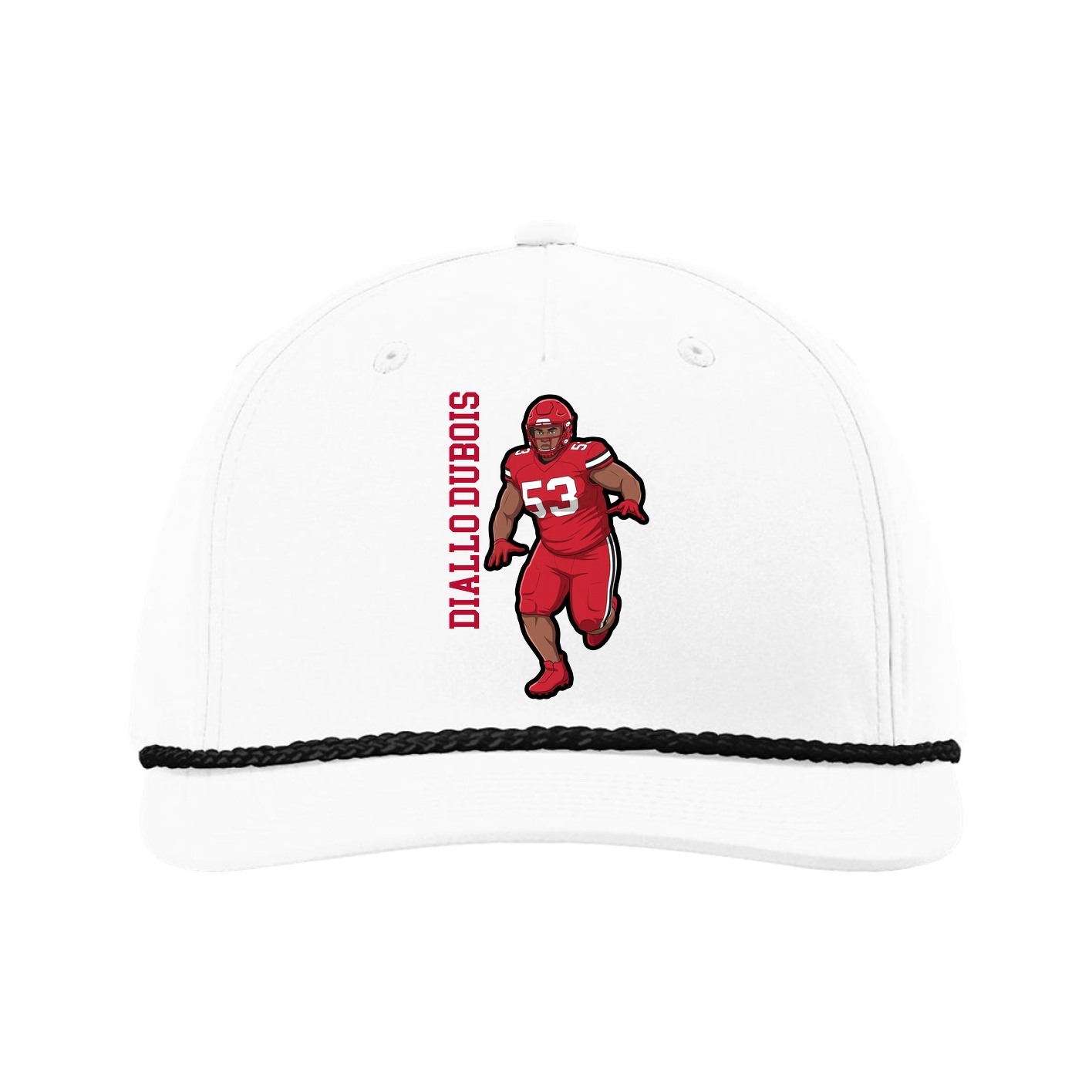Five-Panel Classic Rope Cap — Name Vertical in White