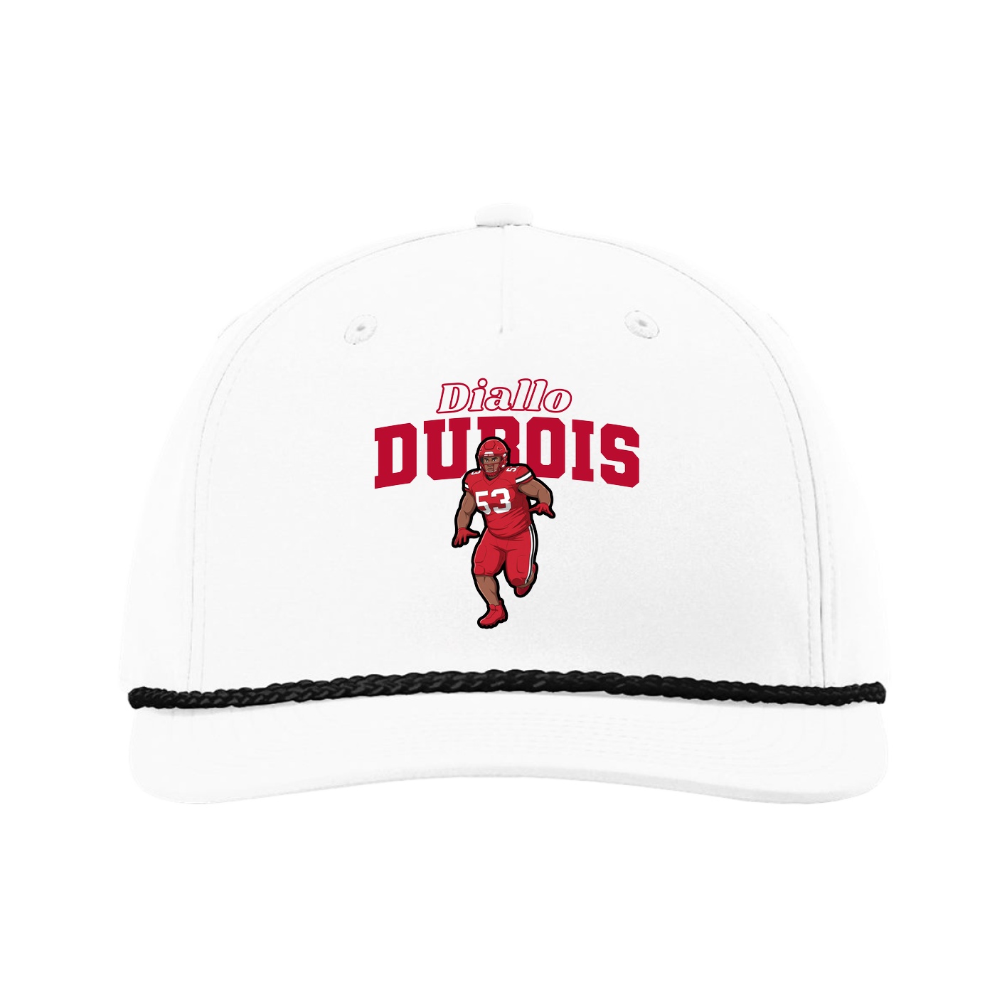 Five-Panel Classic Rope Cap — Name Arch in White