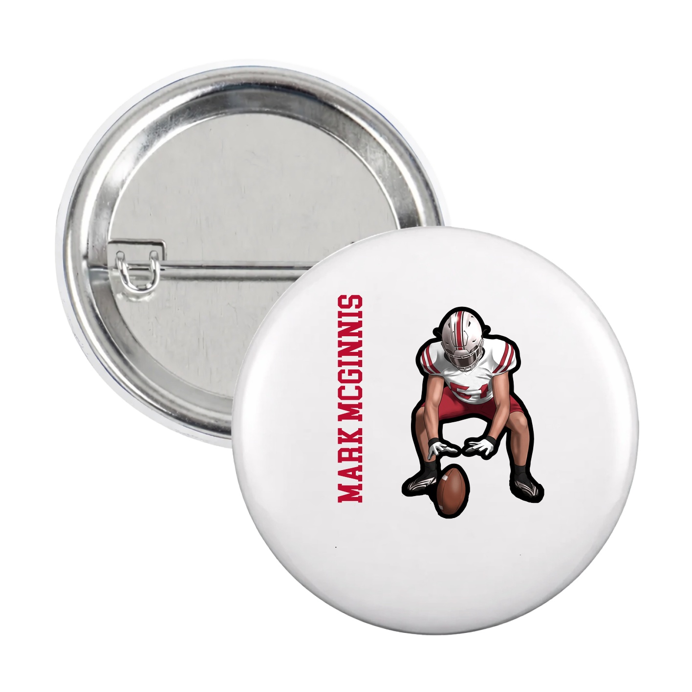 Game Day Button — Name Vertical in White