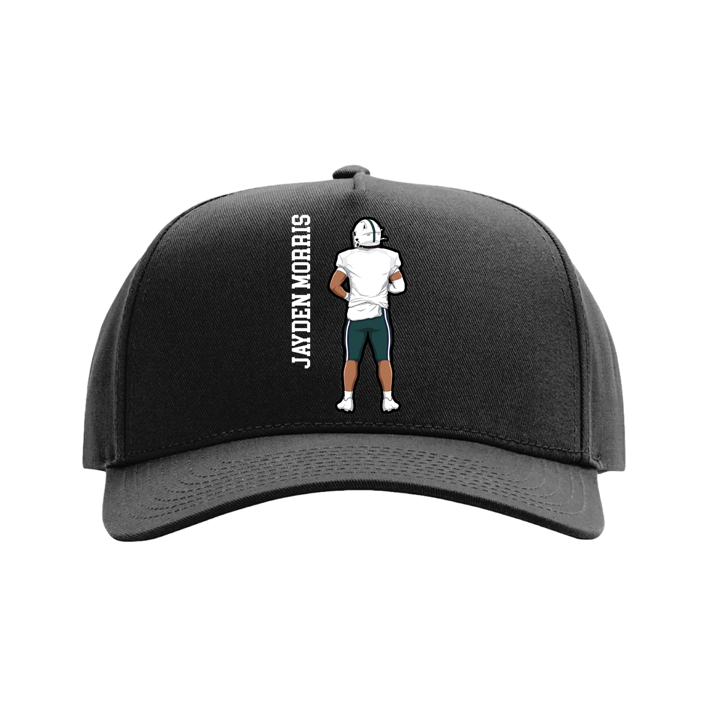 Full Fabric Five-Panel Champ Cap — Name Vertical in Black