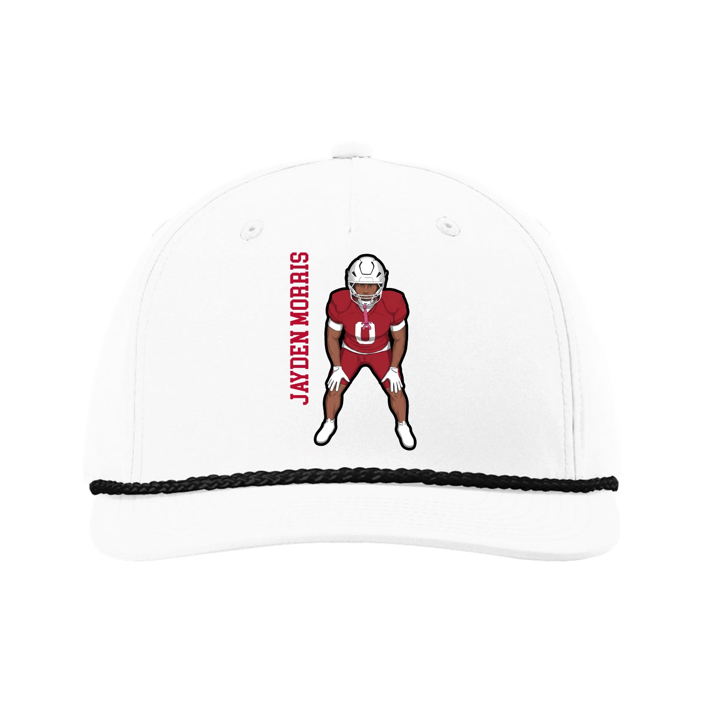 Five-Panel Classic Rope Cap — Name Vertical in White