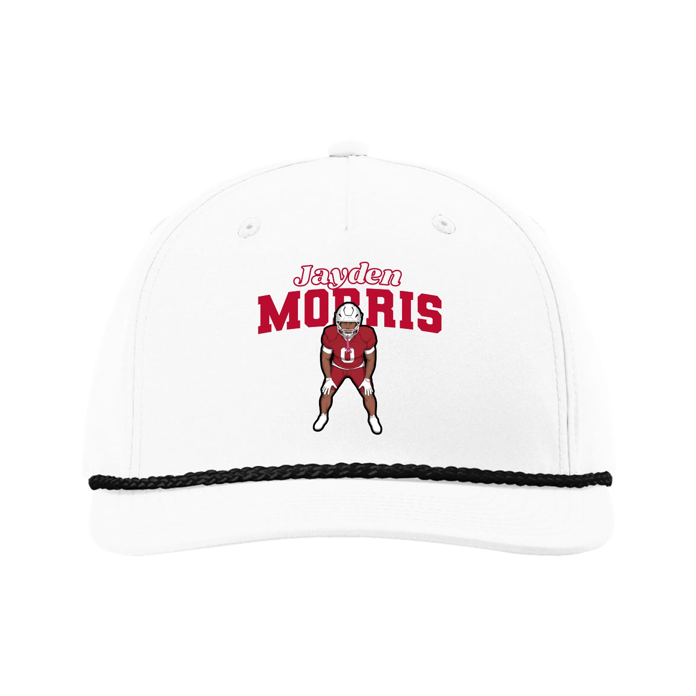 Five-Panel Classic Rope Cap — Name Arch in White