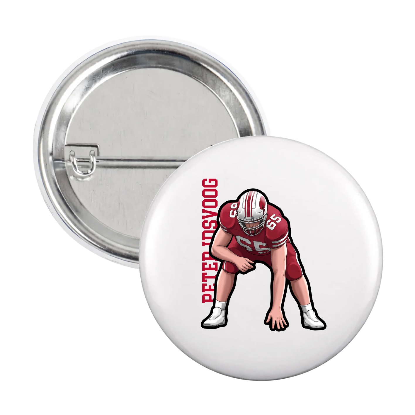Game Day Button — Name Vertical in White
