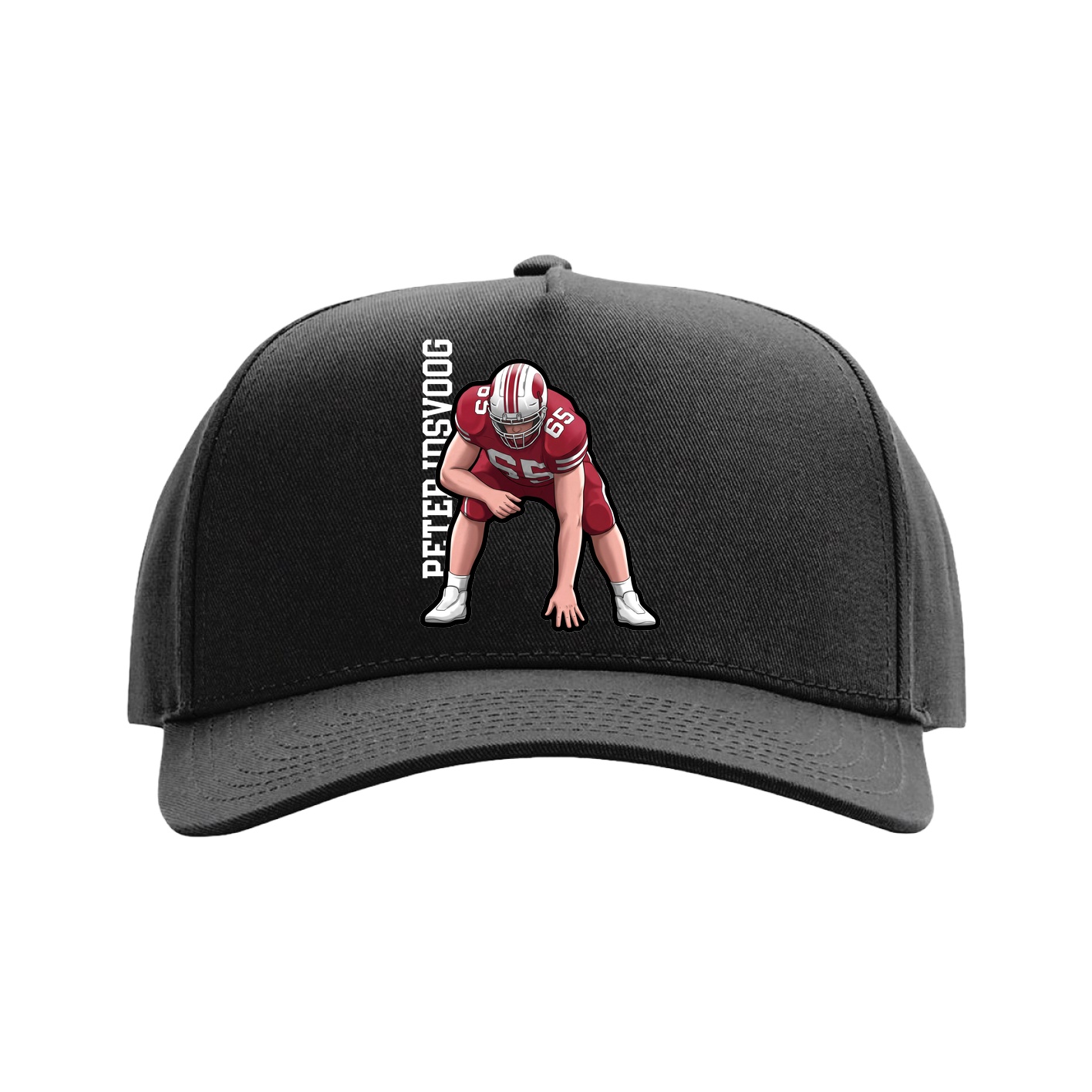 Full Fabric Five-Panel Champ Cap — Name Vertical in Black