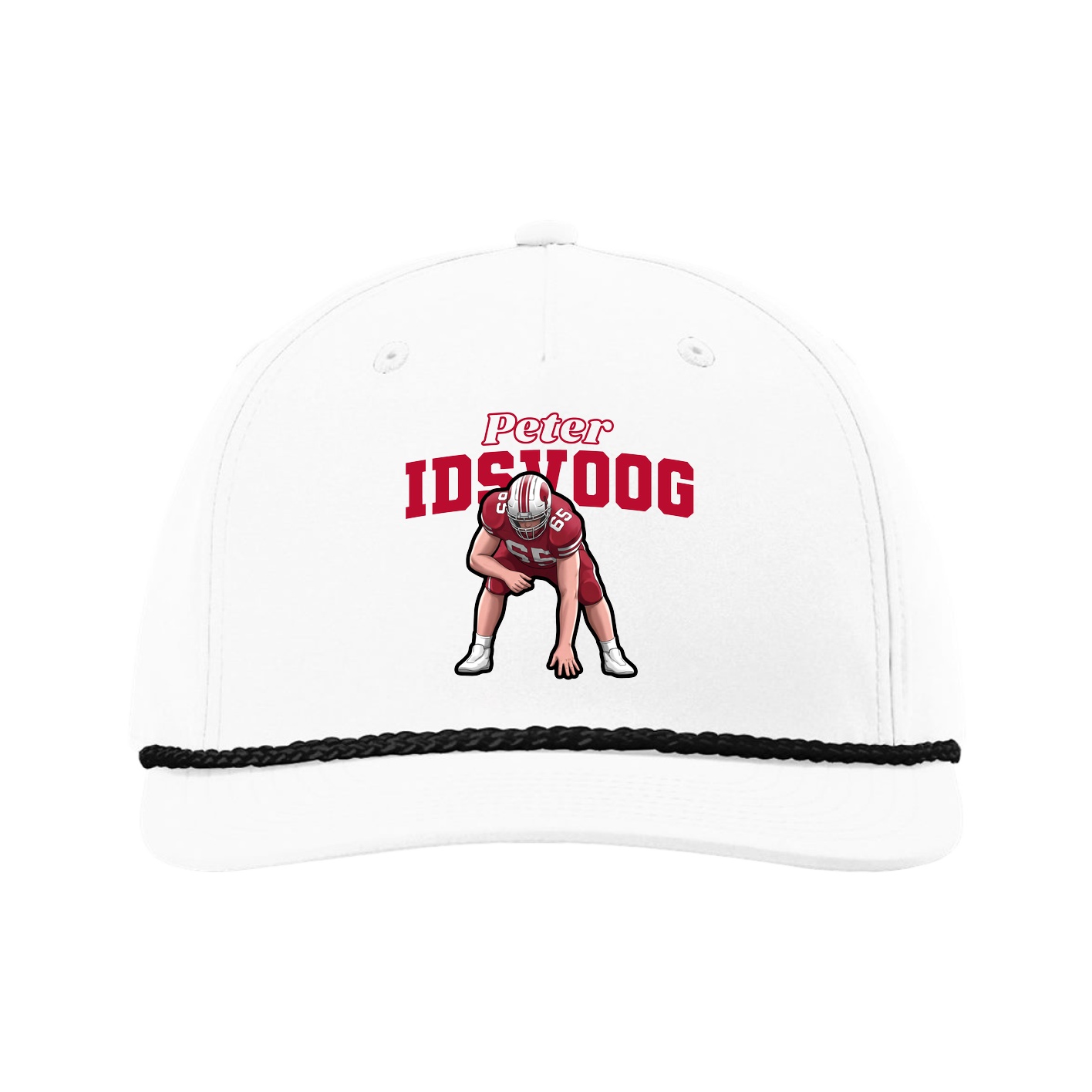Five-Panel Classic Rope Cap — Name Arch in White