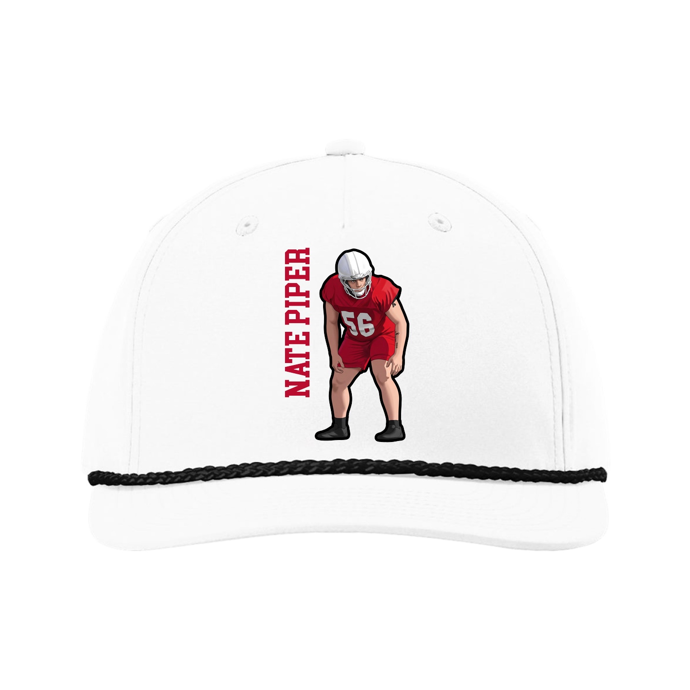 Five-Panel Classic Rope Cap — Name Vertical in White
