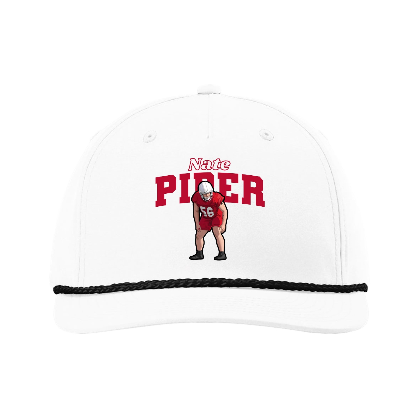 Five-Panel Classic Rope Cap — Name Arch in White