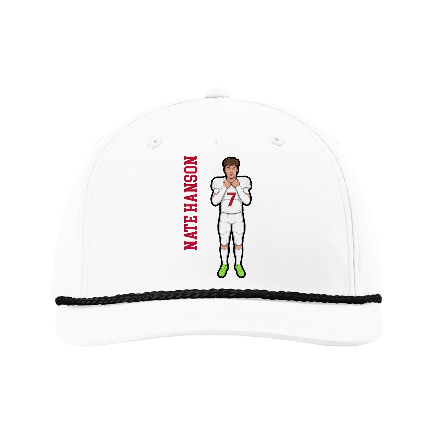 Five-Panel Classic Rope Cap — Name Vertical in White