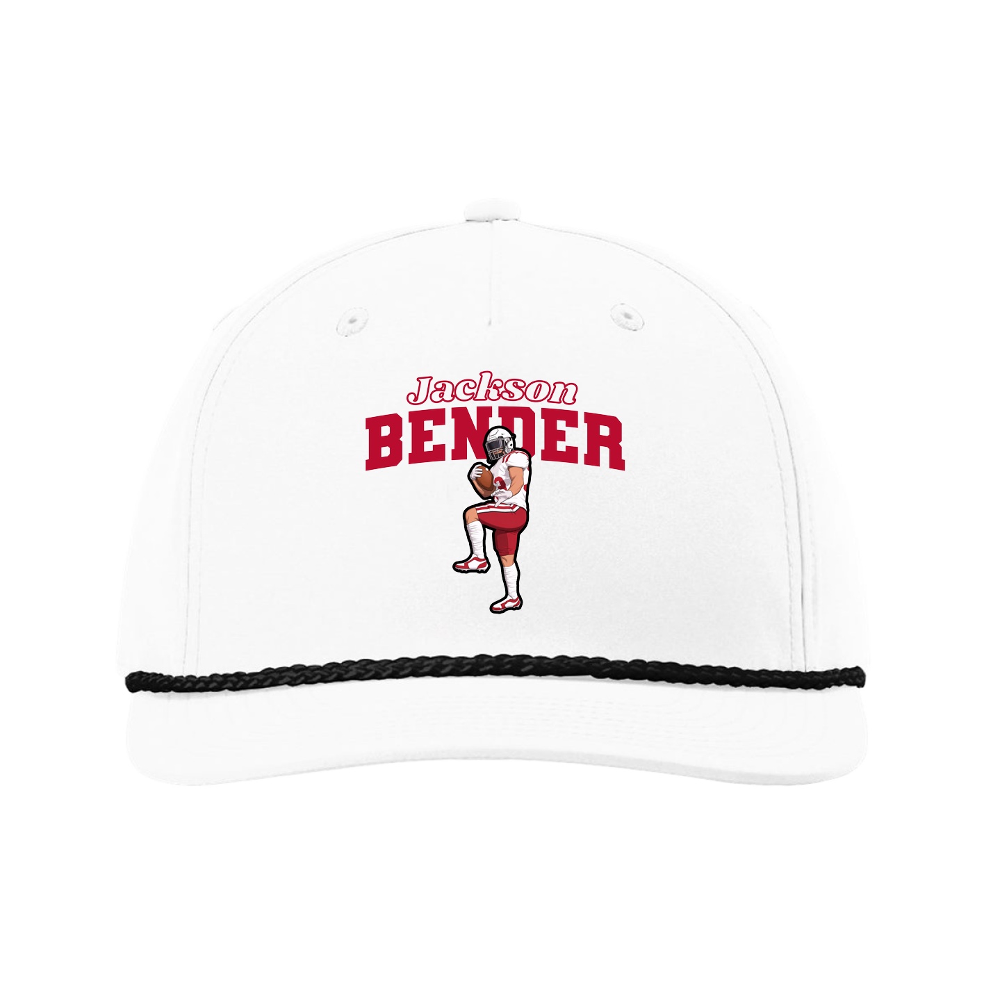 Five-Panel Classic Rope Cap — Name Arch in White