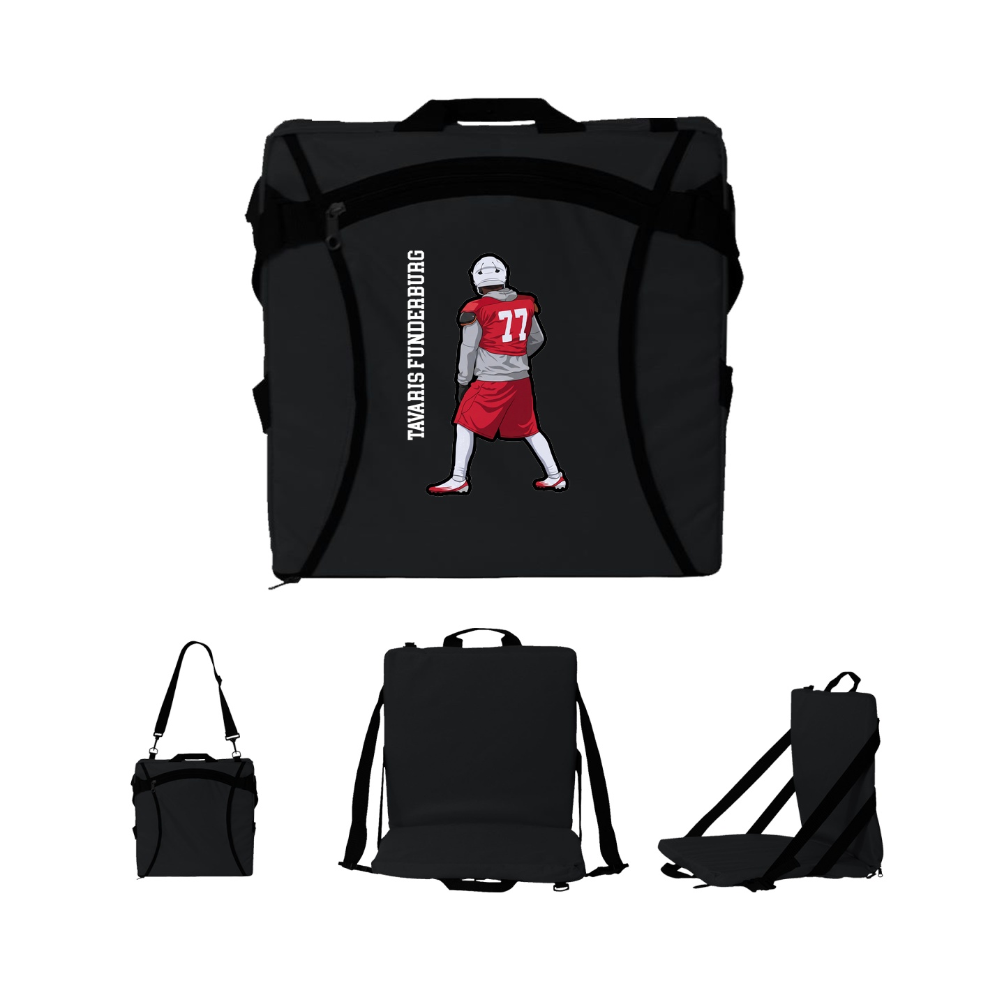 Folding Stadium Seat — Name Vertical in Black
