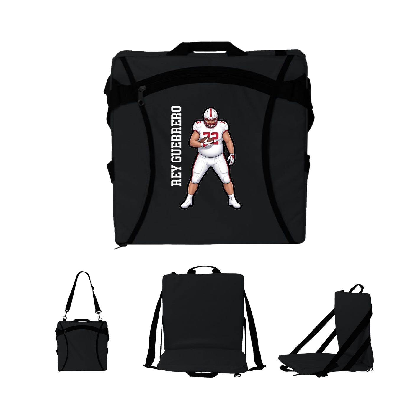 Folding Stadium Seat — Name Vertical in Black