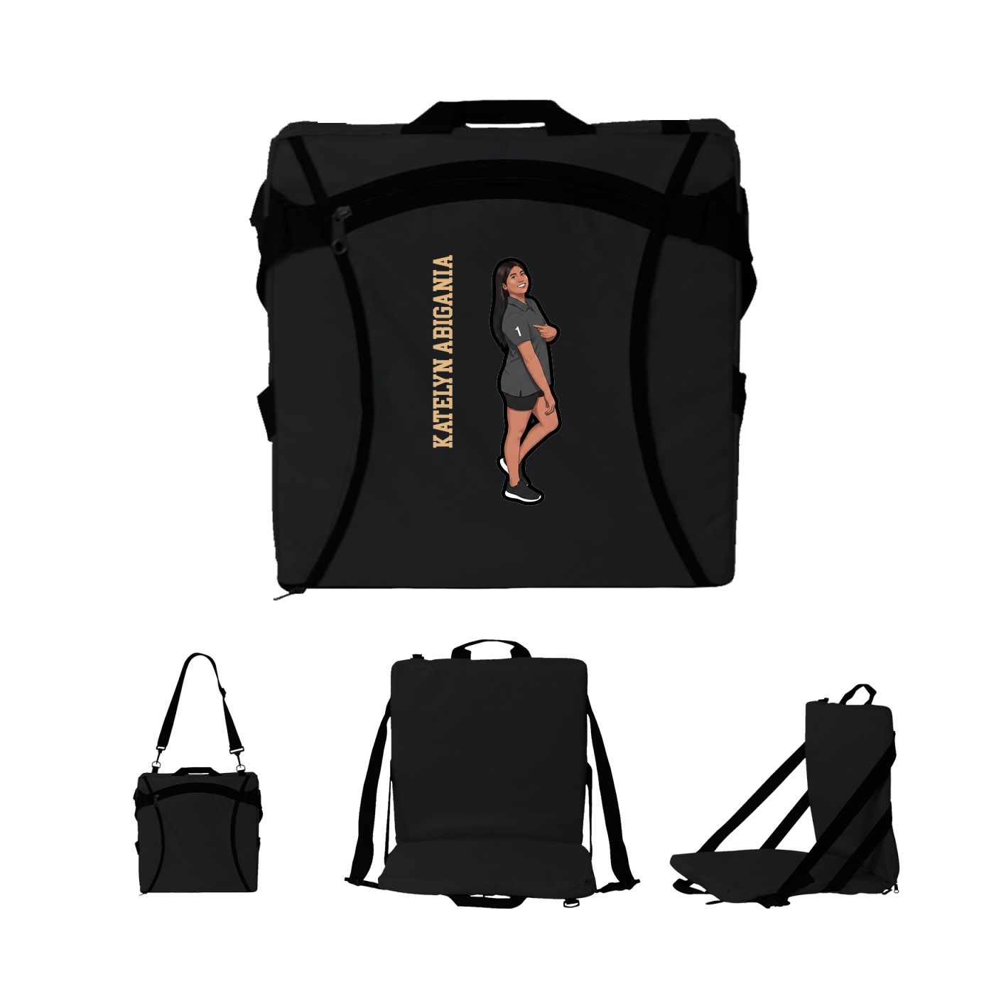 Folding Stadium Seat — Name Vertical in Black