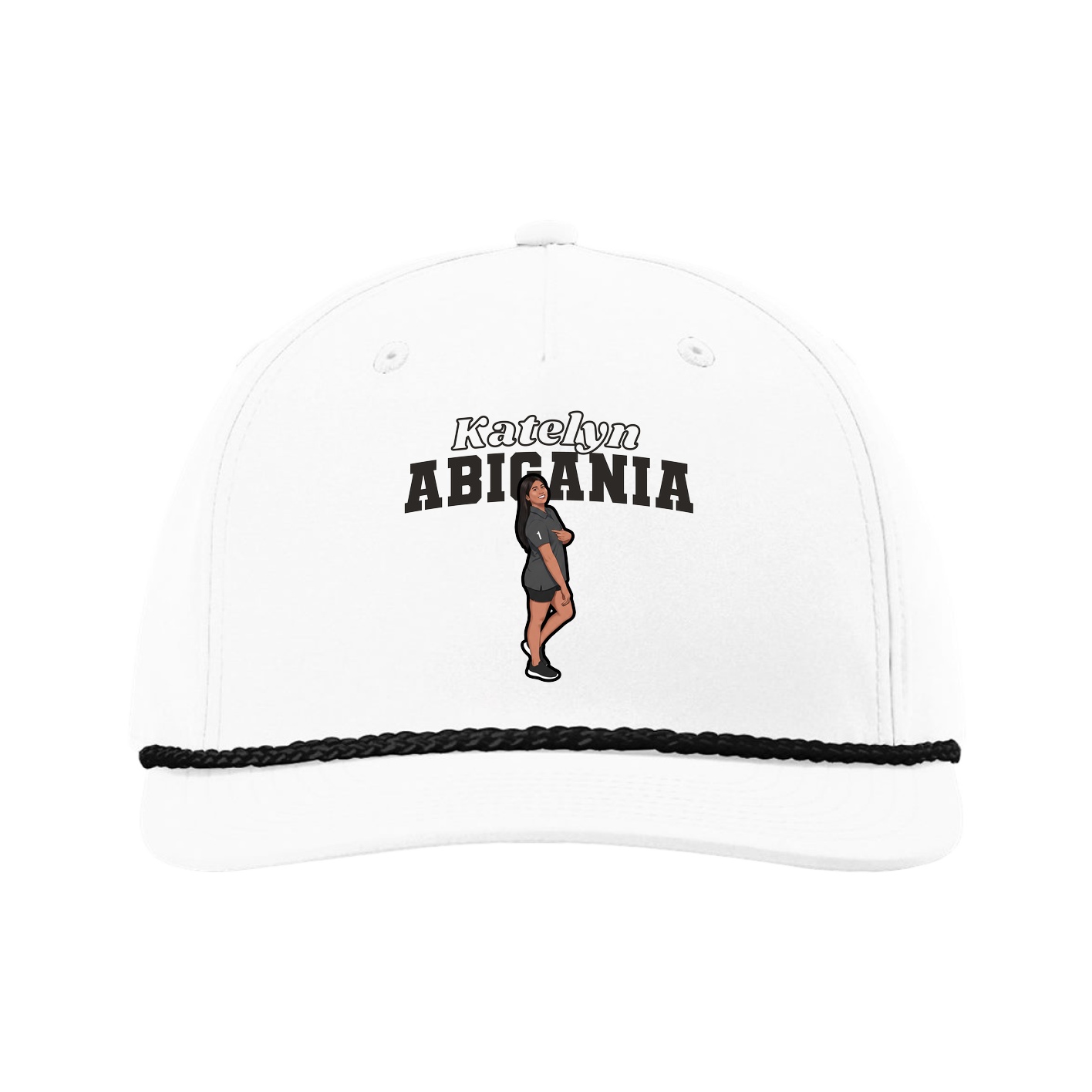 Five-Panel Classic Rope Cap — Name Arch in White