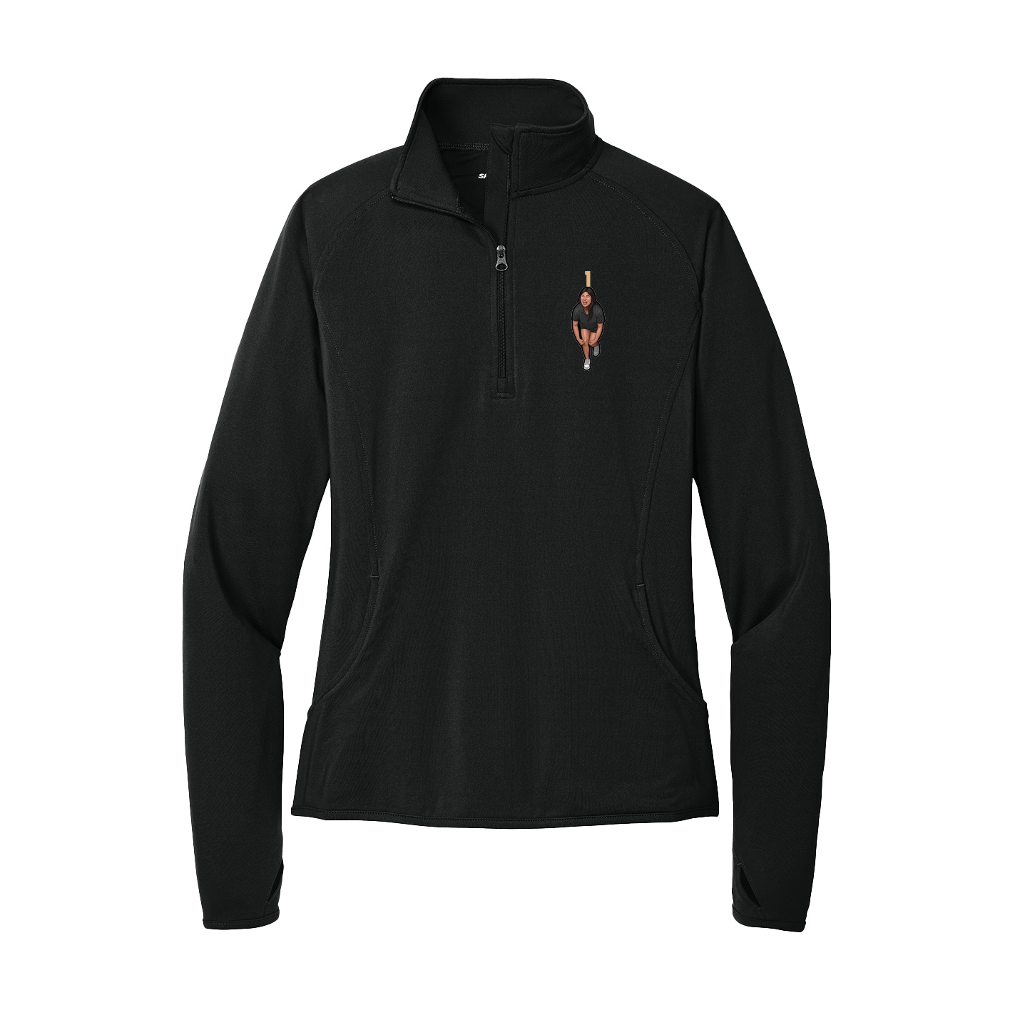 Women's Q-Zip Pullover — Number Top in Black