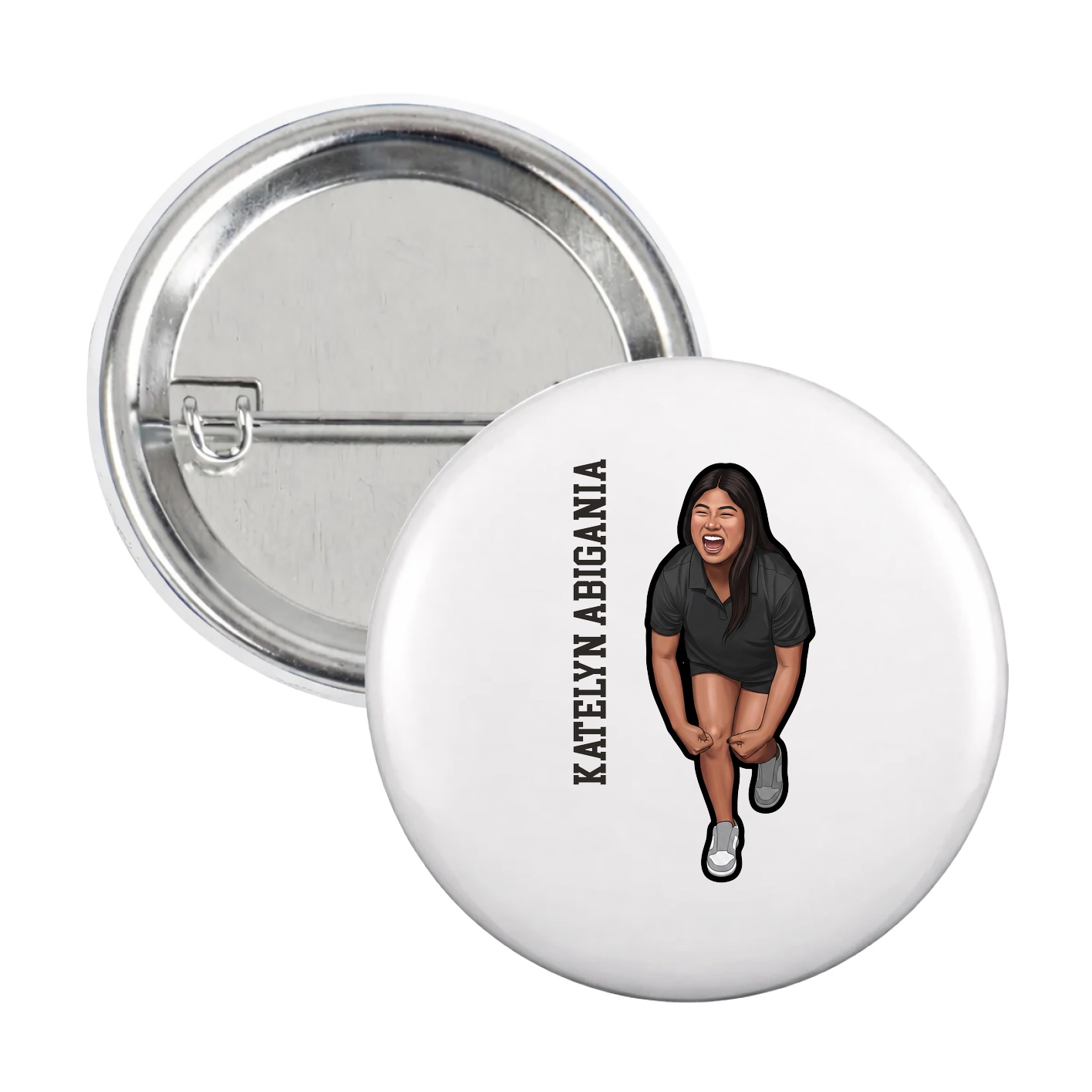 Game Day Button — Name Vertical in White