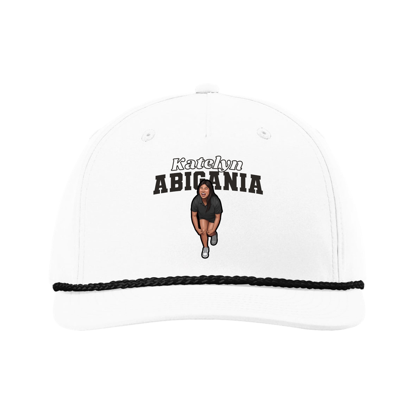 Five-Panel Classic Rope Cap — Name Arch in White
