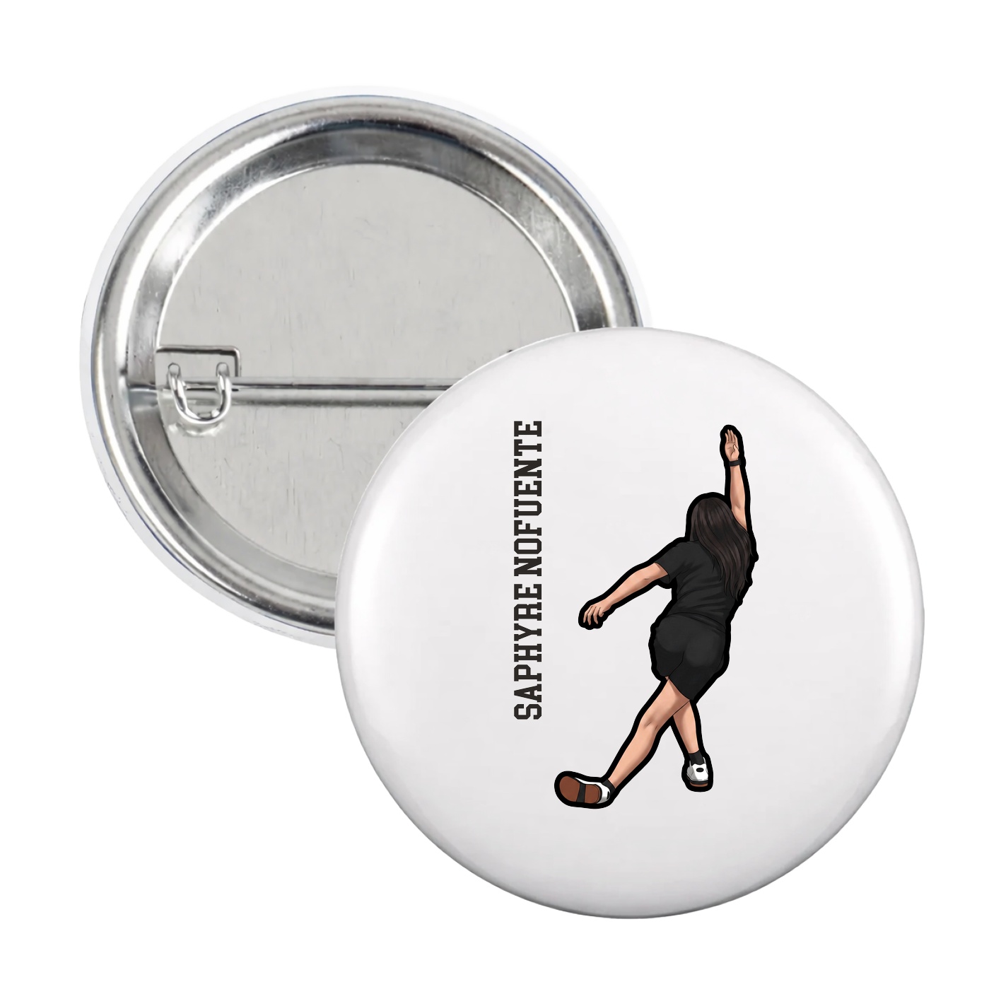 Game Day Button — Name Vertical in White