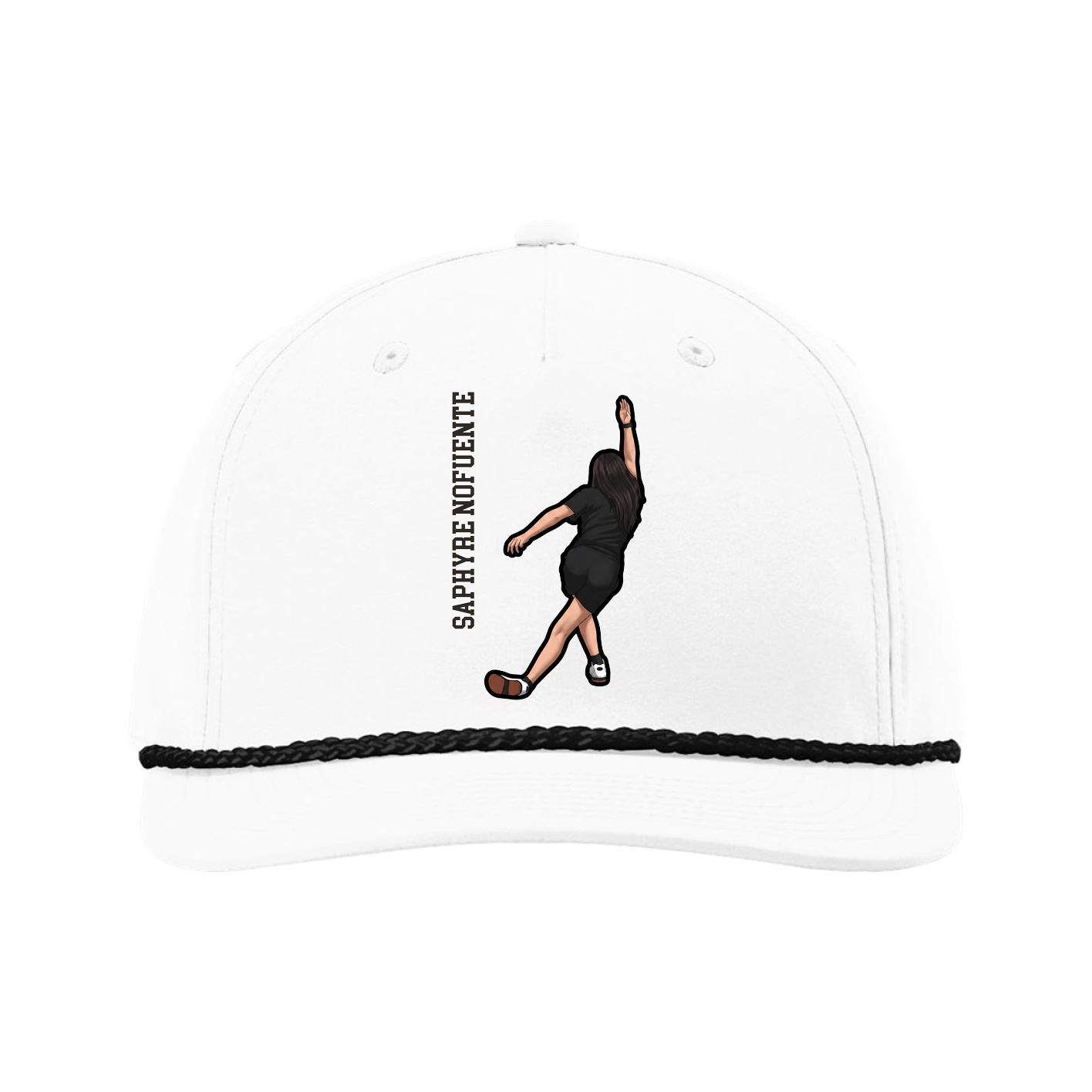 Five-Panel Classic Rope Cap — Name Vertical in White