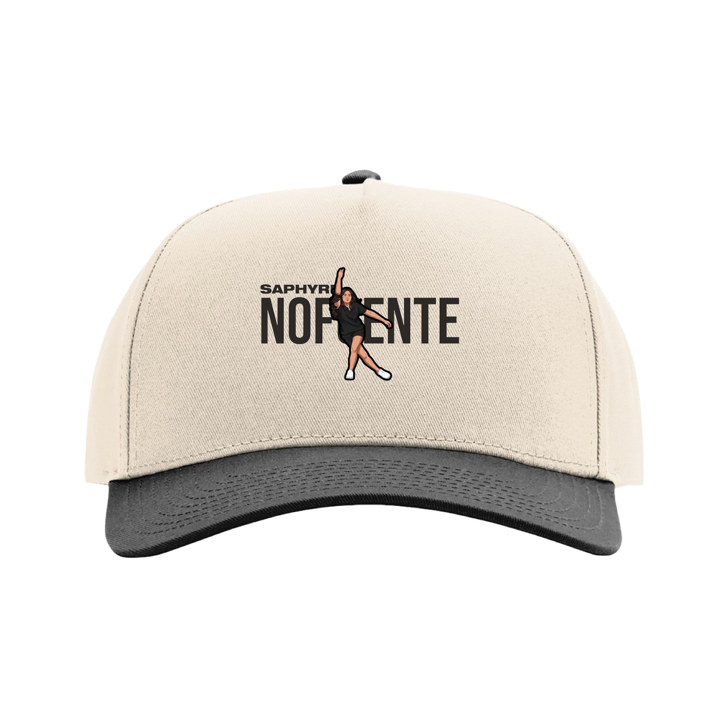 Full Fabric Five-Panel Champ Cap — Player Name in Cream/Black